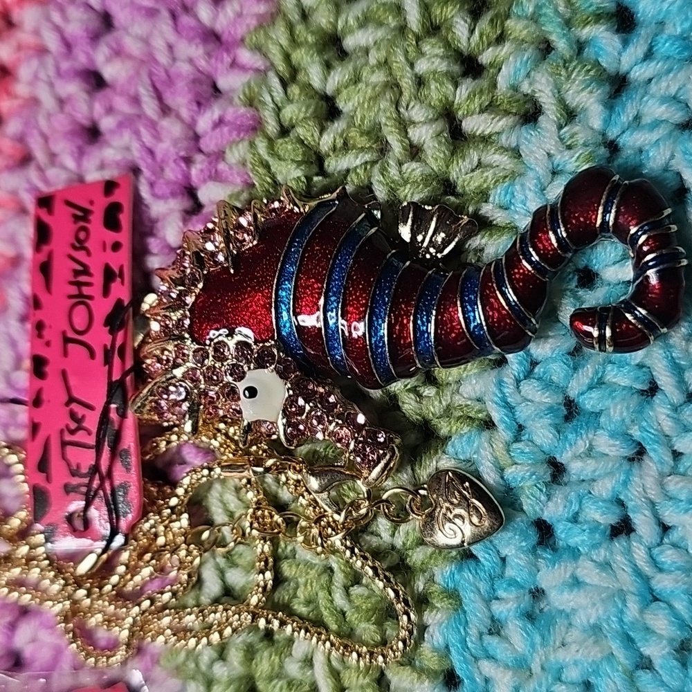 Betsey Johnson Red and Blue Seahorse Pink Crystal Necklace
